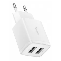 Φορτιστής Baseus με 2 Θύρες USB-A 10.5W Λευκός