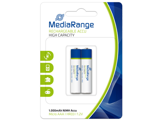 Επαναφορτιζόμενες Μπαταρίες Mediarange High Capacity NiMH Accus MicroAAA HR03 1.2V Pack 2
